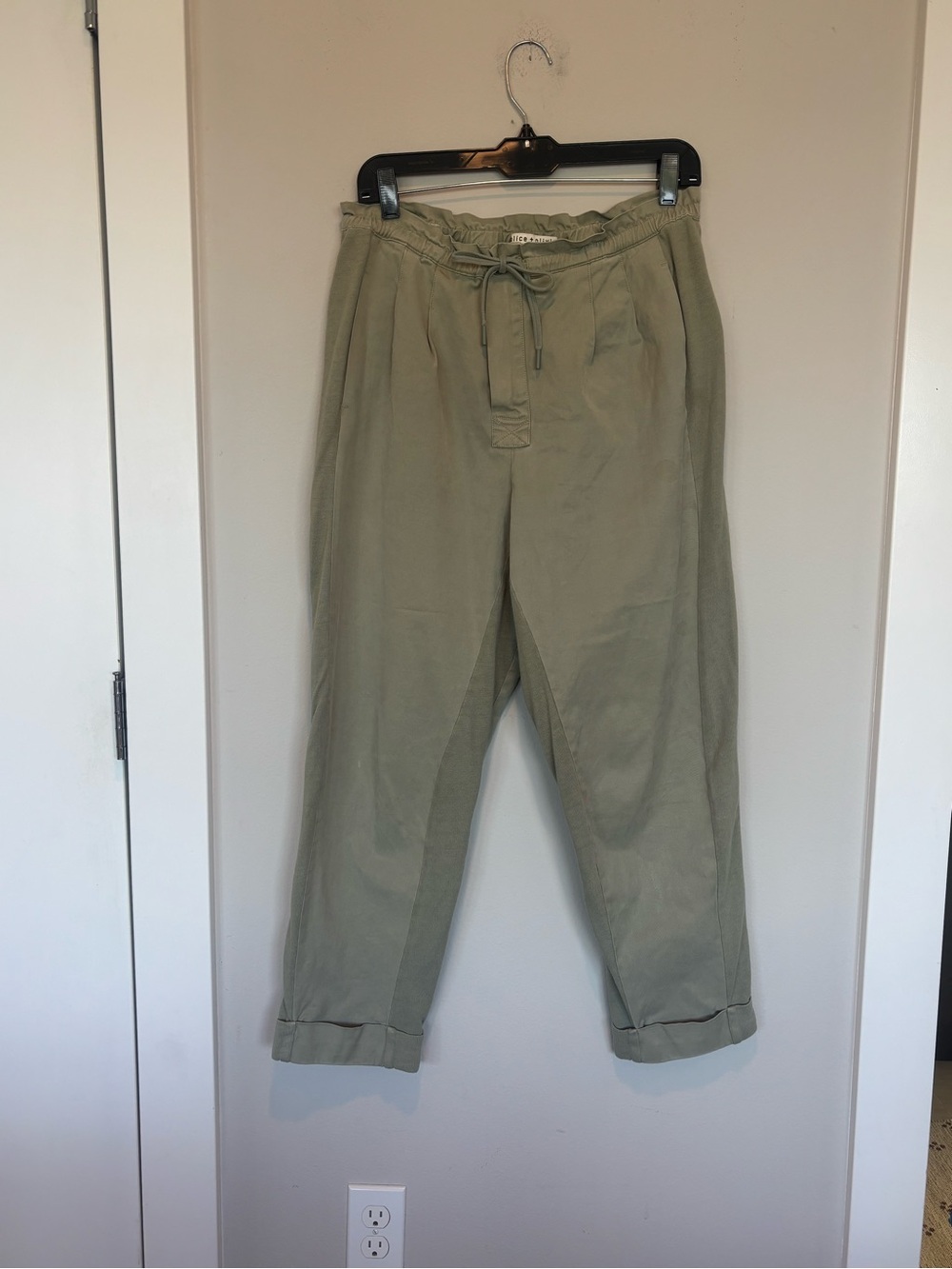 Alice + Olivia Olive Drawstring Paperbag Chinos - Picture 1 of 5